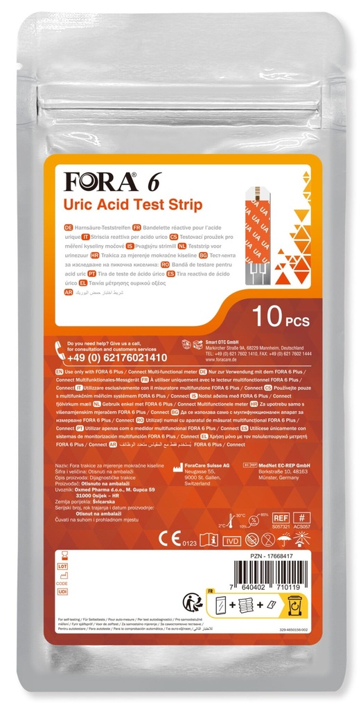 FORA 6 Þvagsýrustrimlar (10 stk/poki)