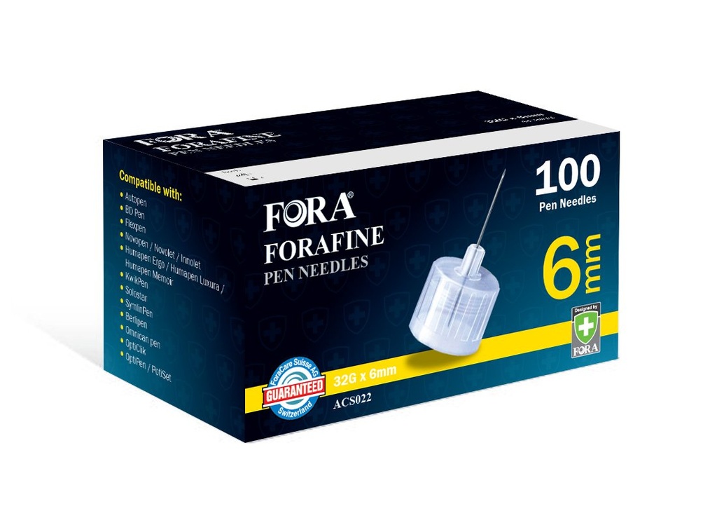 FORA Lyfjapenna nálar 6mm (100/box)