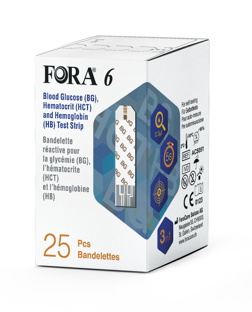FORA 6 3-Í-1 strimlar - BG, HCT, HB (50 stk/box)